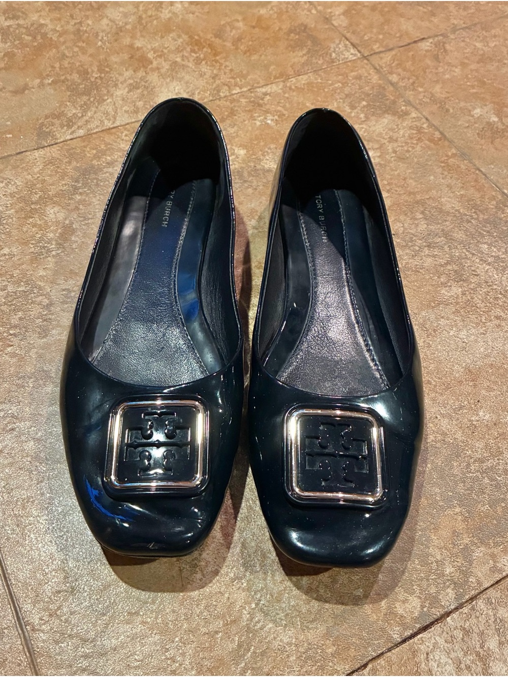 Tory Burch Black Patent Logo-Embellished Flats